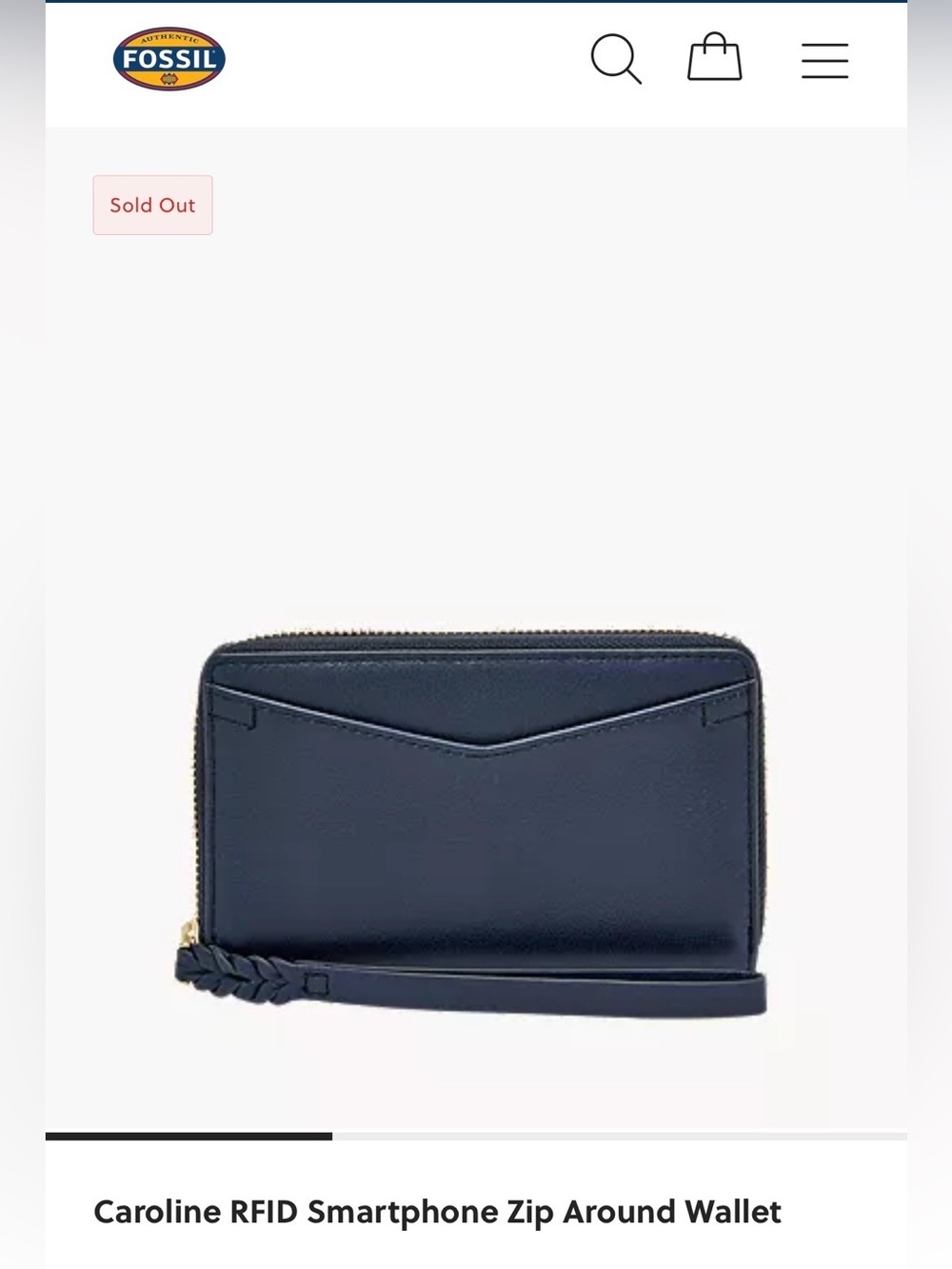 Fossil Navy Zip-Around Wristlet Wallet with Braided Strap